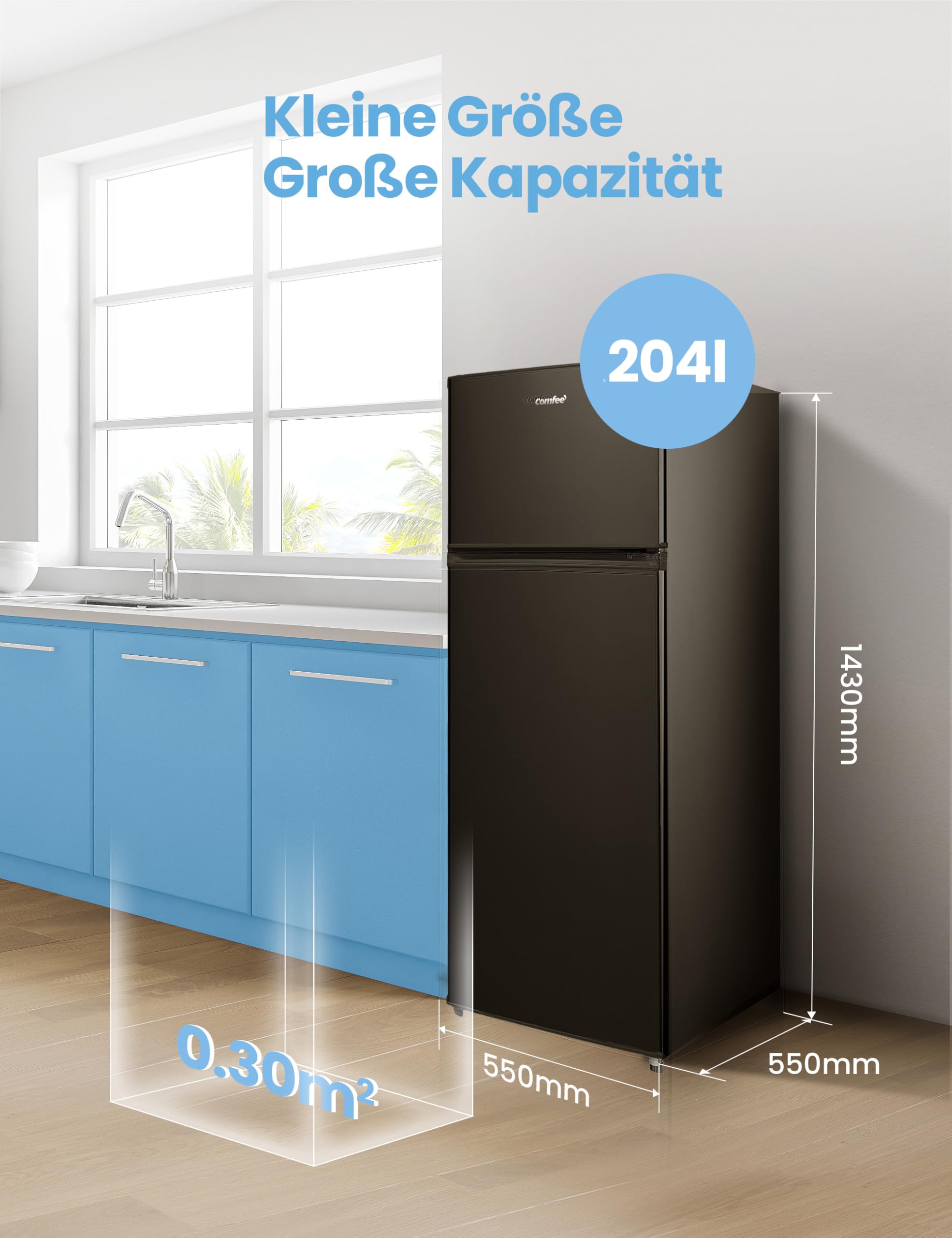 comfee-rct284dk2a-k-hl-gefrierkombination-204l-143-cm-schwarz image 3