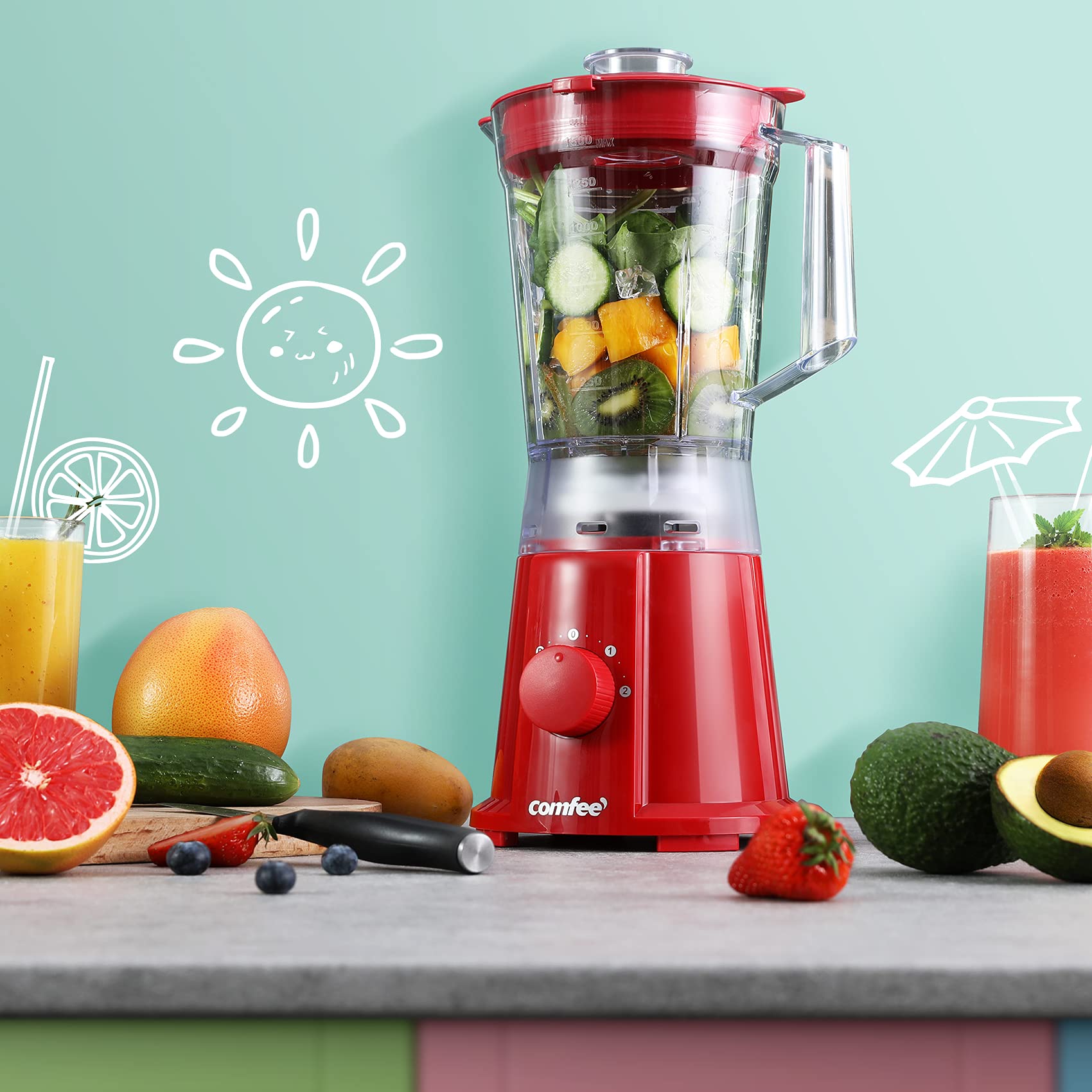 comfee-ctb-150610m-ro-rd-standmixer-smoothie-maker-1-5l-600w-rot image 7