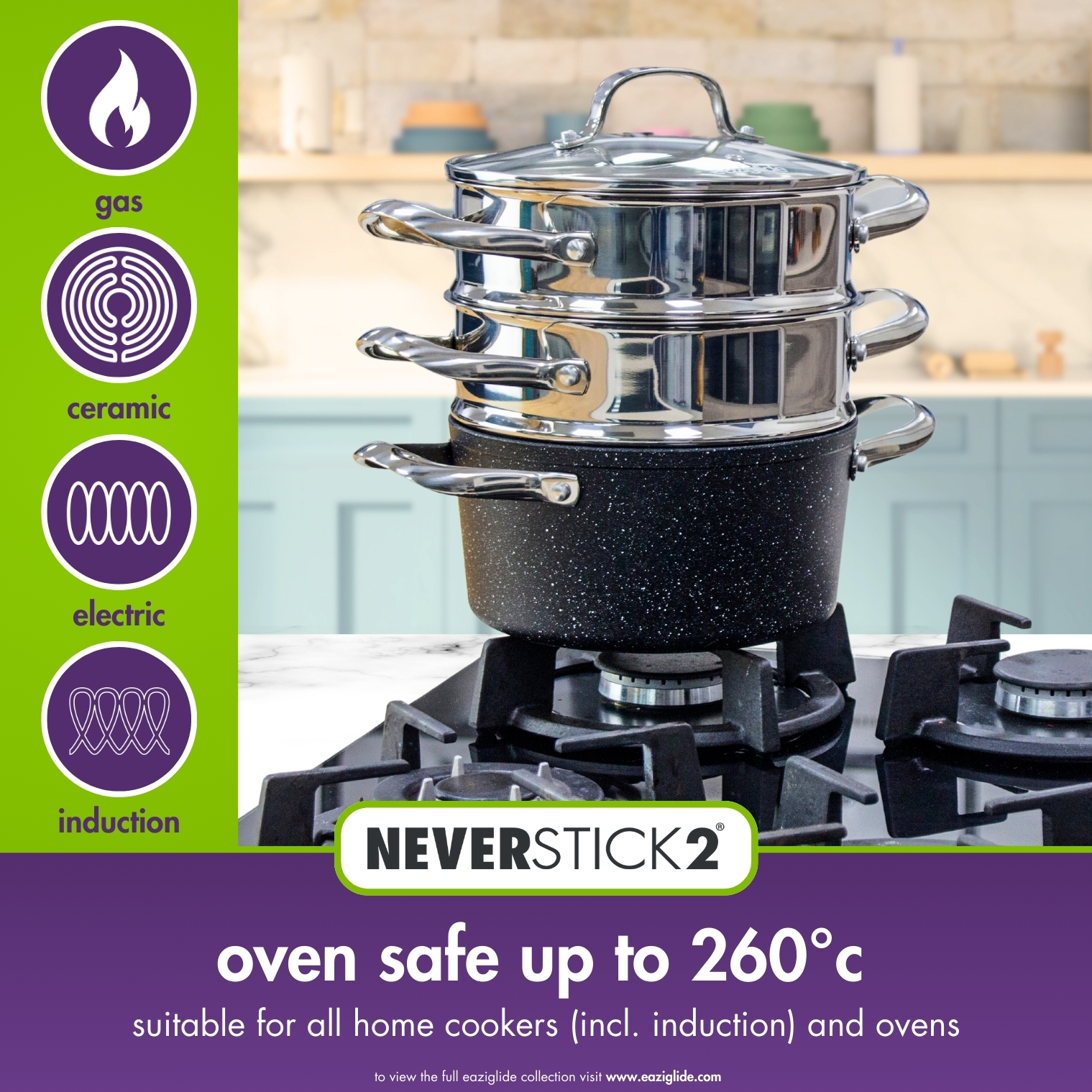 eaziglide-neverstick2-20cm-3-tlg-dampfgarer-set image 7