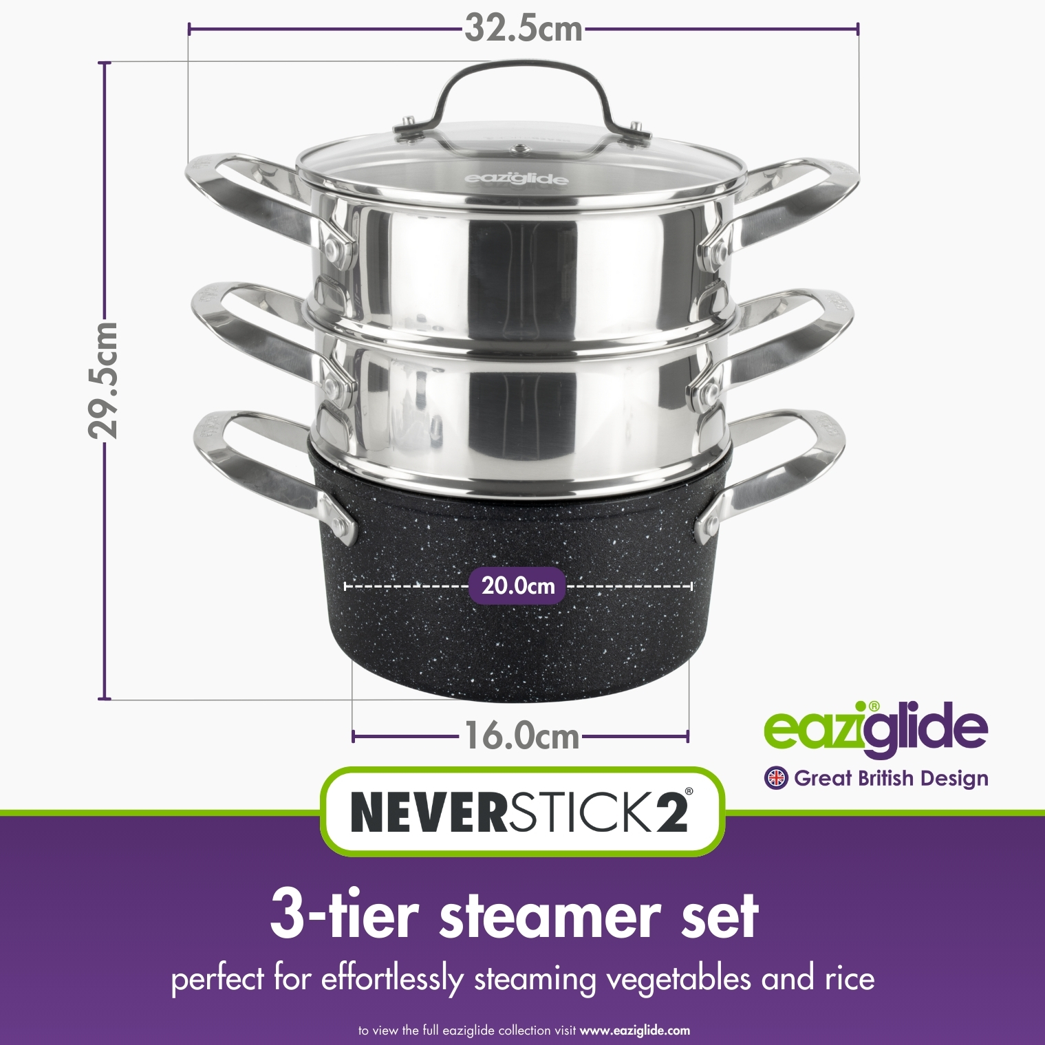 eaziglide-neverstick2-20cm-3-tlg-dampfgarer-set image 3