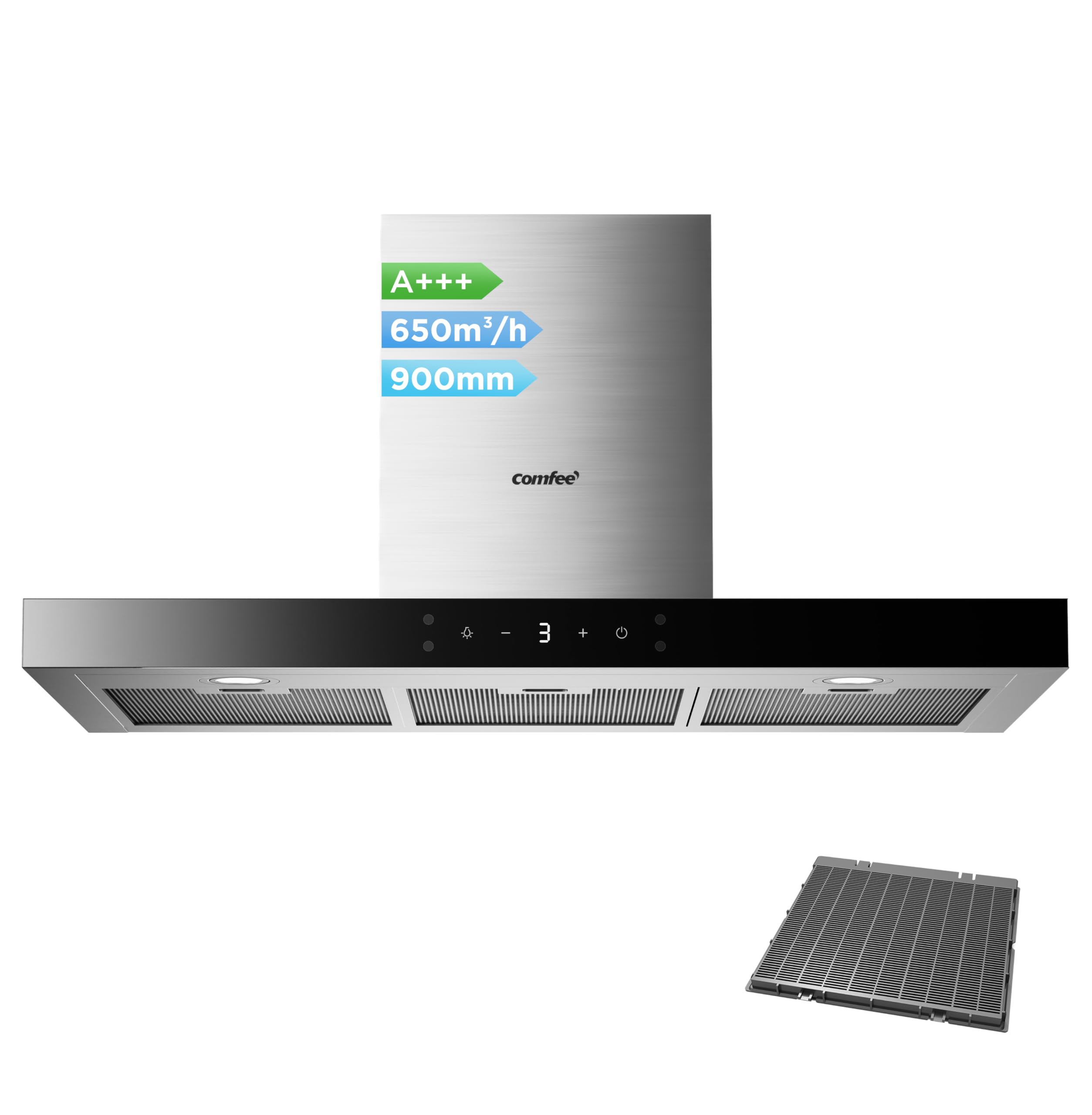 comfee-tshm77ss-90-dunstabzugshaube-90-cm-edelstahl-650-m-h image 1
